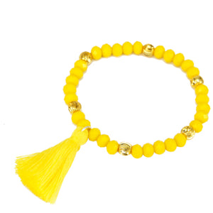 Pulsera Amarillo Con Borla Y Cuentas Aletas Oro