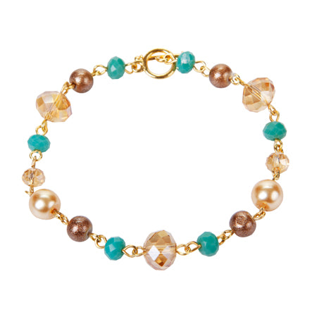 Pulsera Café-Miel-Jade Con Engarces De Oro