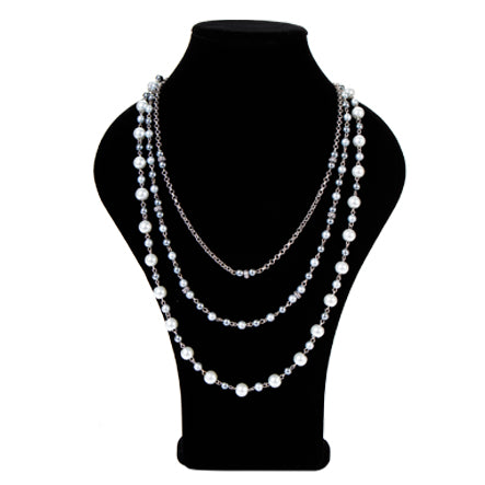 Collar Triple Cadena Y Engarces Con Perlas