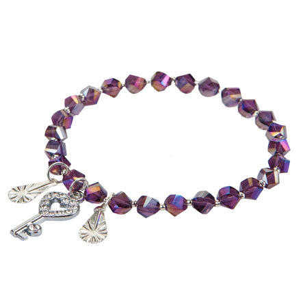 Pulsera De Cuentas Escalera Morado Con Dijes Plata
