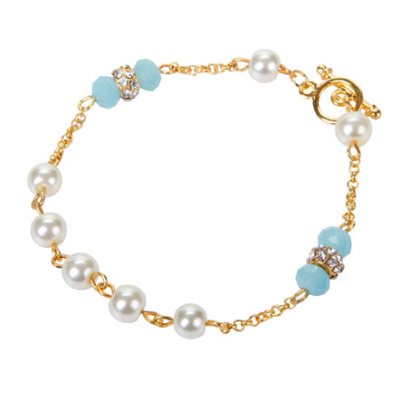 Pulsera Oro Con Perlas Y Rondel De Cristales