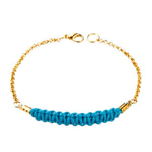 Pulsera De Cadena Oro C/ Cordón Tejido Azul