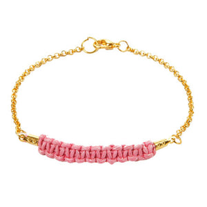 Pulsera De Cadena Oro Con Cordón Trenzado Rosa
