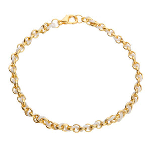 Pulsera De Cadena Oro Con Cordón Trezado Blanco