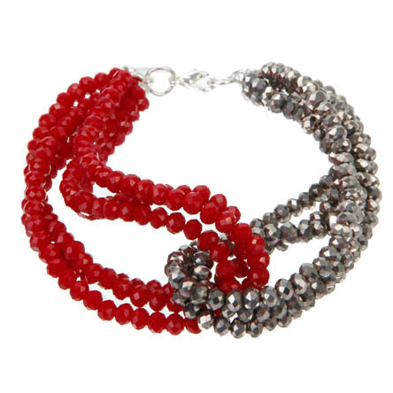 Pulsera Con Rondel Cristal Lustre Plata/Rojo