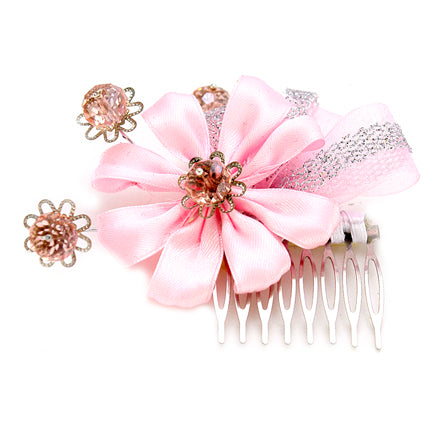 Peineta Con Flor Rosa-Plata