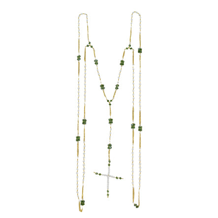 Lazo Oro Con Perlas Y Cristales Esmeralda