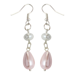 Aretes Con Perlas Rosa-Blanco