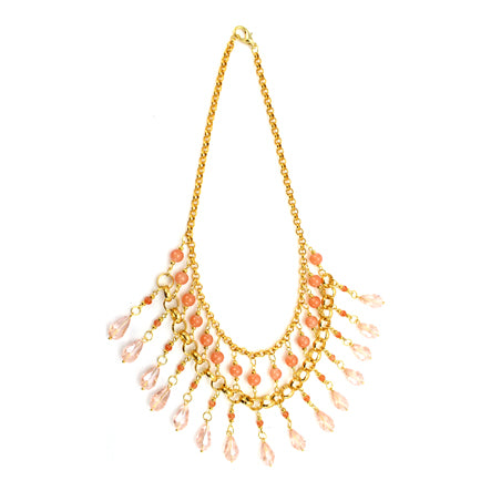 Collar Coral-Rosa Con Oro
