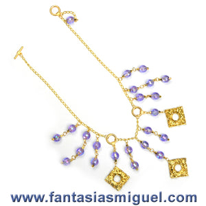 Collar Con Cadena Y Cuenta Facetada, Oro Amatista