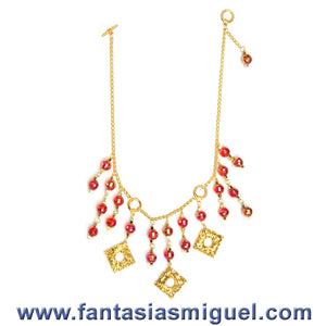 Collar Cta. Facetada Cta. Cubo, Rojo Dorado