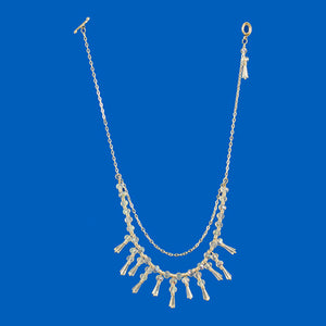 Collar Cuenta Rondel Y Pirámide, Blanco Plata