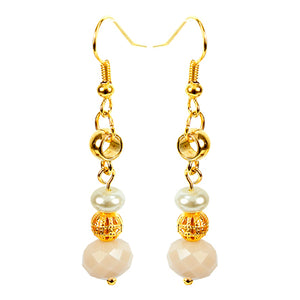 Aretes Marfil Oro Con Perlas Y Cristal