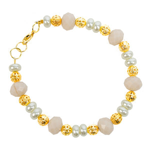 Pulsera Marfi Oro Con Perlas Y Cristal