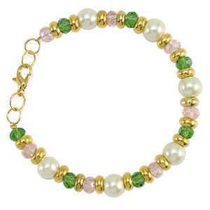 Pulsera Rosa-Marfil Con Perlas