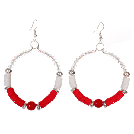 Arracadas Con Cuenta Plastica Y Cuenta Brillante Roja