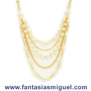 Collar Con Perlas Y Cadena Marfil - Oro