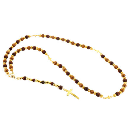 Rosario Con Cuentas De Madera Y Filigrana Oro