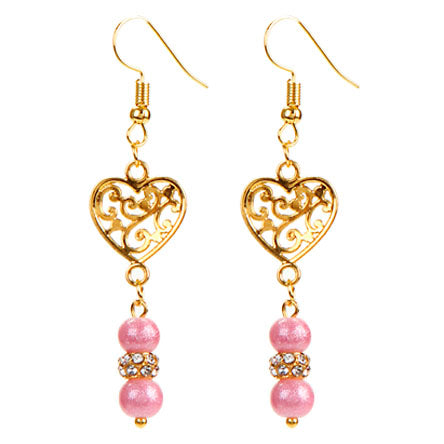 Aretes Con Dije De Corazón Y Perlas Destello