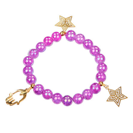 Pulsera Cuentas Morado Con Dijes De Oro