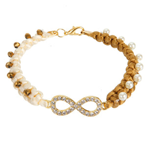 Pulsera Tejida Con Infinito Marfil Oro
