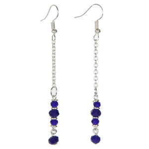 Aretes Largos Con Rodeles Y Cadenas Azul Plata