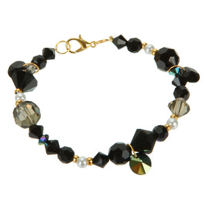 Pulsera Cuenta Preciosa Negro, Humo Y Perla