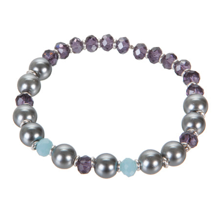 Pulsera De Perlas Gris Con Cristal Azul