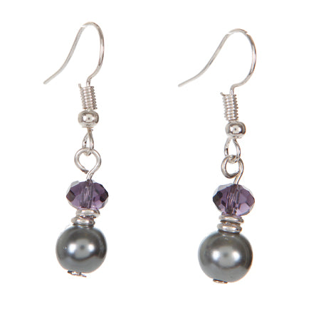 Aretes De Perla Gris Y Cristal Morado