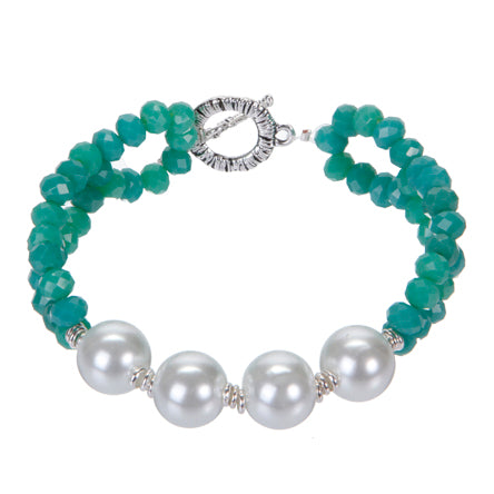 Pulsera De Perlas Blancas Y Rondeles Jade