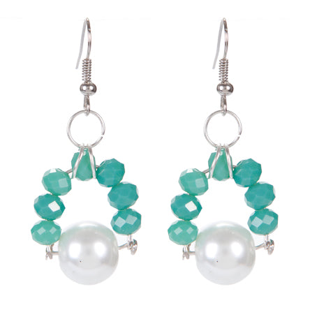 Aretes De Perla Blanca Y Rondeles Jade