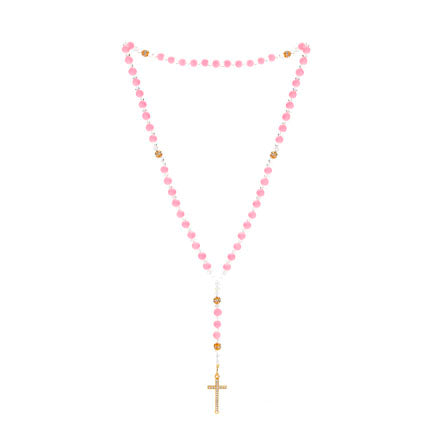 Rosario Con Cuentas Redonda Caucho Y Cruz Curva De Cristales