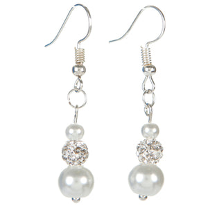 Aretes Largos Con Perla Y Cuenta Redonda Blanca