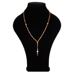 Collar Rosario Con Engarces De Perlas Café Claro