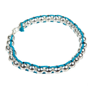 Pulsera De Cordón Azul Con Cuentas Plata