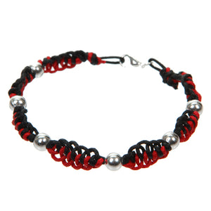 Pulsera Rojo/Negro Con Cuentas Plata