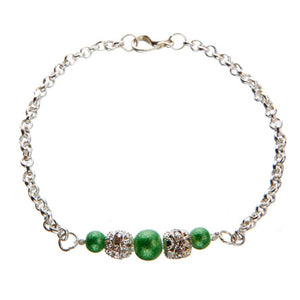 Pulsera De Cadena Plata Con Perlas Destello Verde