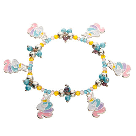 Pulsera De Rondeles Multicolor Y Dijes De Unicornio