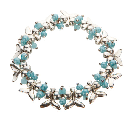 Pulsera De Perlas Plata-Azul Con Dijes Cola De Sirena
