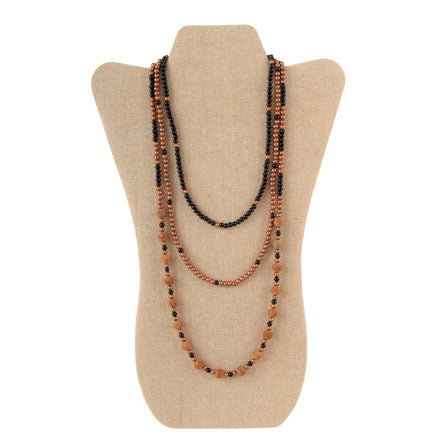 Collar Triple De Perlas Negro-Café