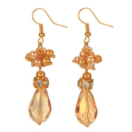 Aretes De Perlas Destello Oro Con Gota Cristal