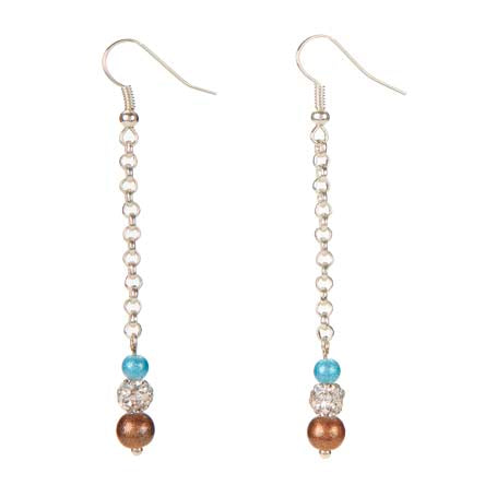 Aretes De Cadena Plata Con Perlas Destello Azul-Café